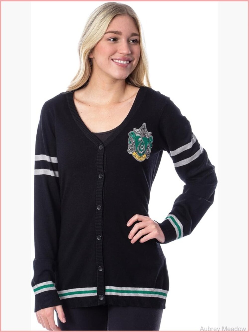 Slytherin House Crest Open Front Cardigan Knit Sweater Juniors